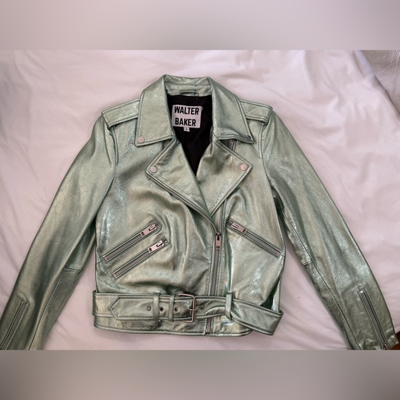Walter Baker Allison Metallic Leather Moto Jacket -Lambskin - Size S NEW - Picture 12 of 17